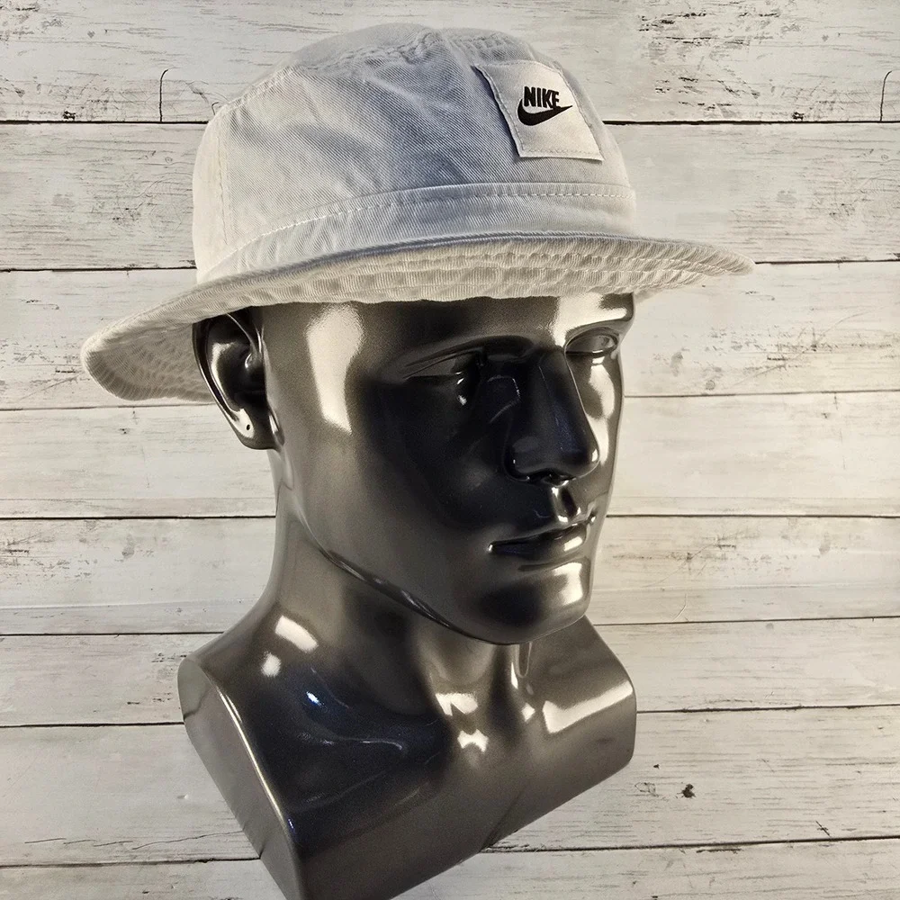 Nike Bucket Hat Lt Grey Cotton Twill Sun Cap L/XL Logo Patch Casual Streetwear